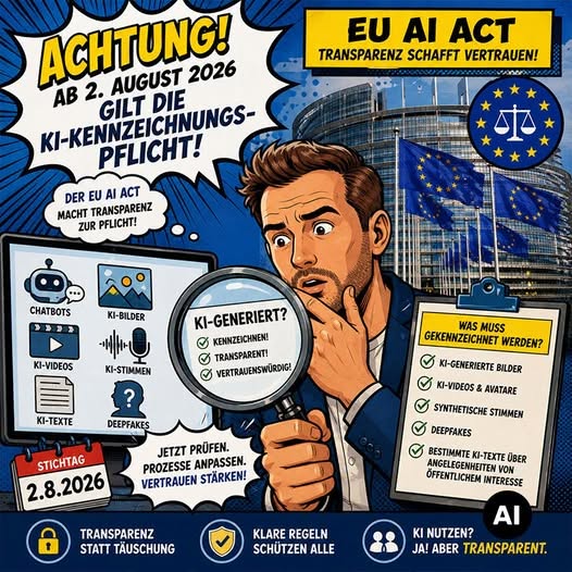EU AI Act: Ab 2. August 2026 gilt die KI-Kennzeichnungspflicht – Transparenz schafft Vertrauen