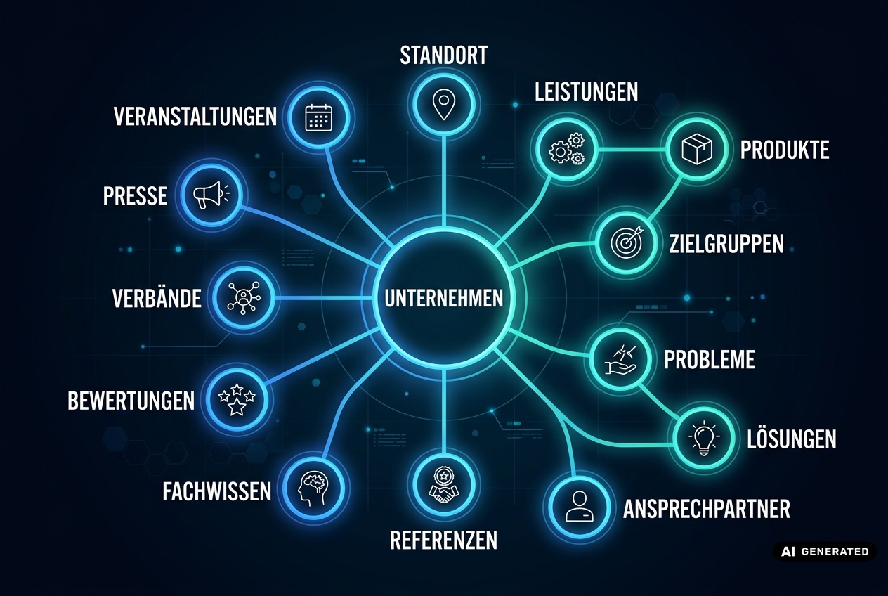 Grafik Achim Weidner: Der Informationsverbund eines Unternehmens als digitales Netzwerk für die KI-Suche