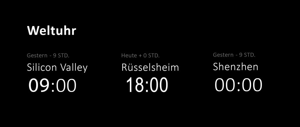 Wem die Stunde schlägt: Shenzhen - Rüsselsheim - Palo Alto (Silicon Valley)