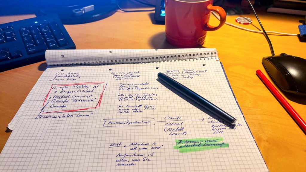 Meine Artikel im Dialog mit KI entstehen auf einem Blatt Papier.