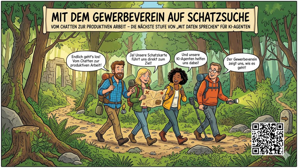 Mit dem Gewerbeverein Rüsselsheim auf Schatzsuche. Com Chatten zur Produktiven Arbeit mit KI-Agenten